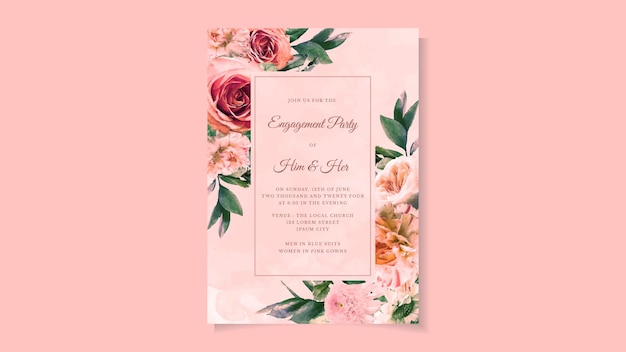 Floral engagement party invitation for wedding in romantic botanic flower invite