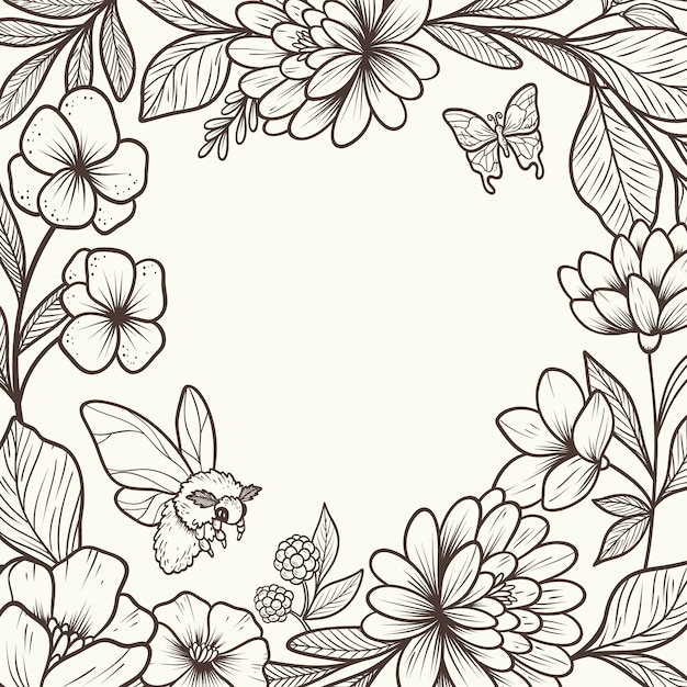 Floral engraving frame in hand drawn style