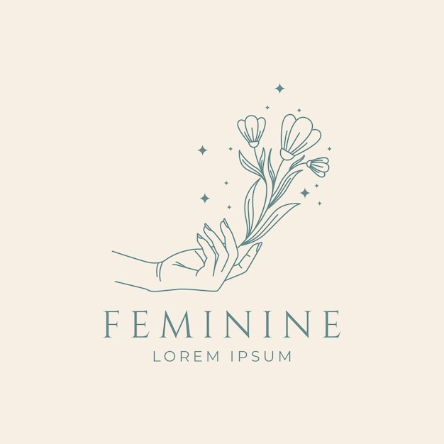 Logo in stile femminile floreale per il design minimalista vettoriale del salone di gioielleria cosmetica di bellezza