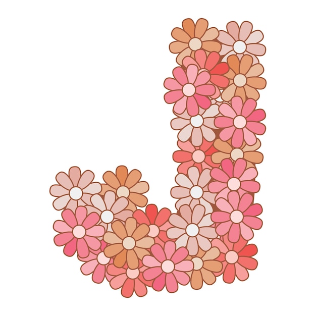 Floral flower alphabet. letter J