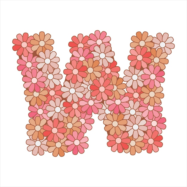 Vector floral flower alphabet. letter w