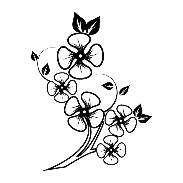 Floral flower black and white stock graphic design Vector illustration on white background