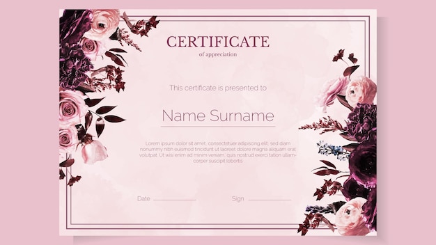 Floral flower certificate of completion excellence attendance courses