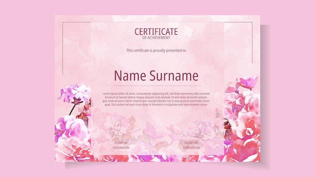 Floral flower Certificate of completion excellence attendance courses
