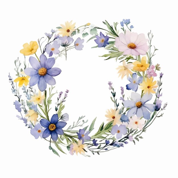 floral flower design watercolor art illustration frame round summer nature card wreath blossom