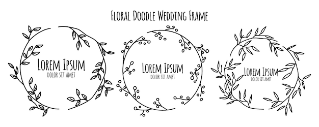 Vector floral flower doodle sketch wedding frame ornament template collection