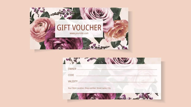 Floral flower gift voucher coupon certificate template for cosmetics