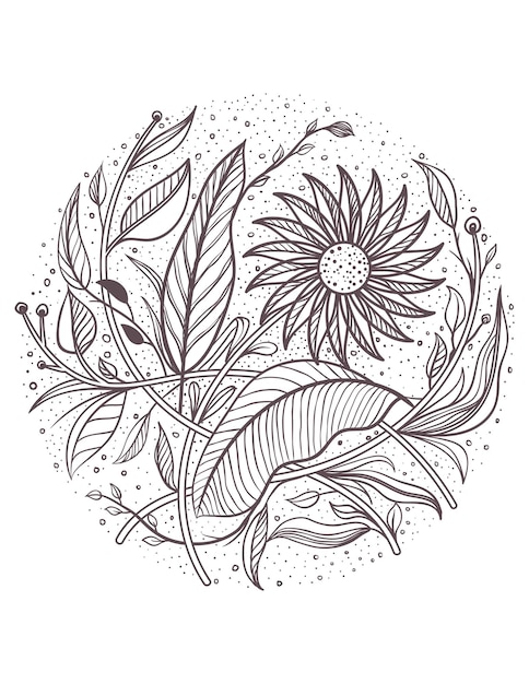 Floral flower leaves zentangle arts for kids and adult coloring page and coloring book