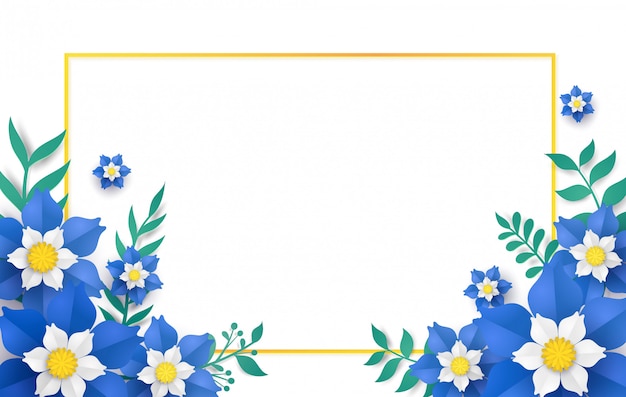 Floral and flower with frame in vector paper art design .