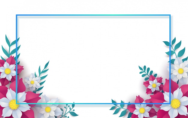 Floral and flower with frame in vector paper art design .