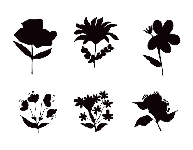 Floral flowers isolated vector silhouettes