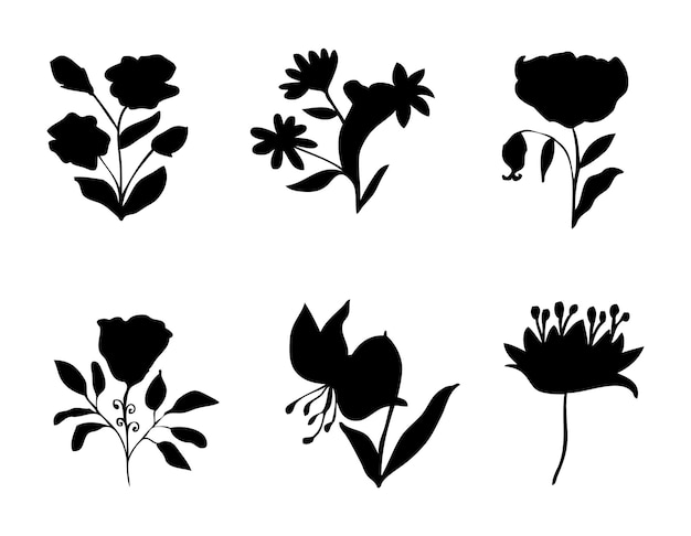 Floral flowers isolated vector silhouettes