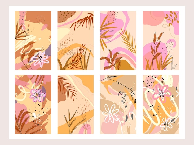 꽃과 식물 추상적인 손으로 그린 배경 터 일러스트레이션 그래픽 자연 디자인