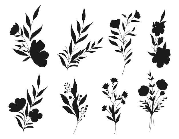 Floral Flowers set isolated vector Silhouettes