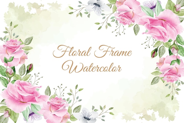 floral frame arrangement background with watercolor flower and leaves decoration