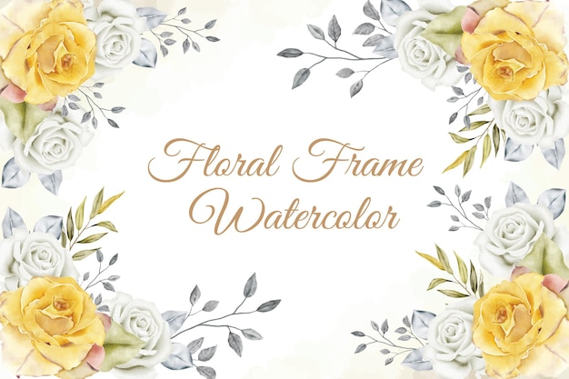 Floral frame arrangement background with watercolor flower and leaves decoration