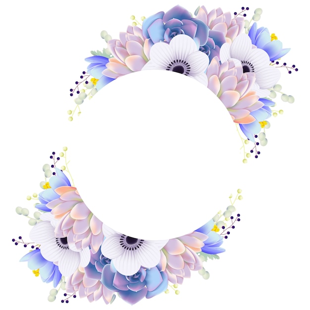 floral frame background with anemone flower and succulent