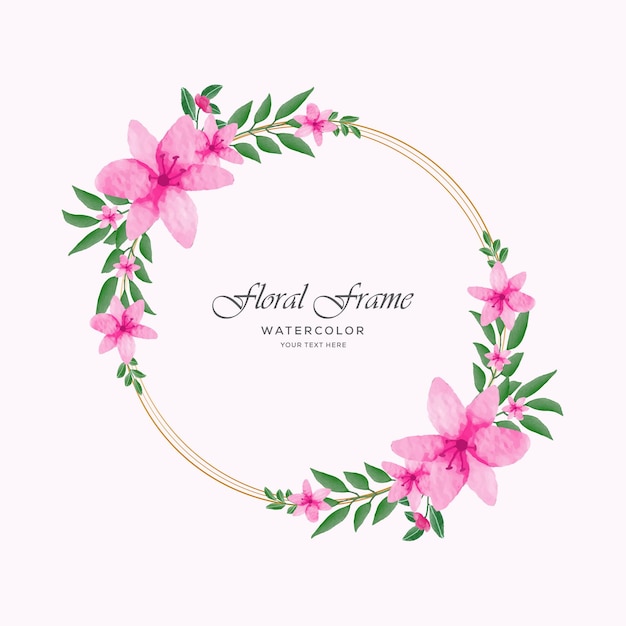 Floral frame  background with watercolor pink flowers