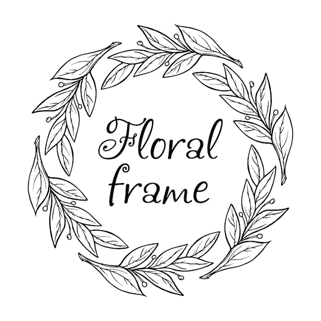 Floral frame circle. vector illustration of hand-drawn. floral wreath frame.