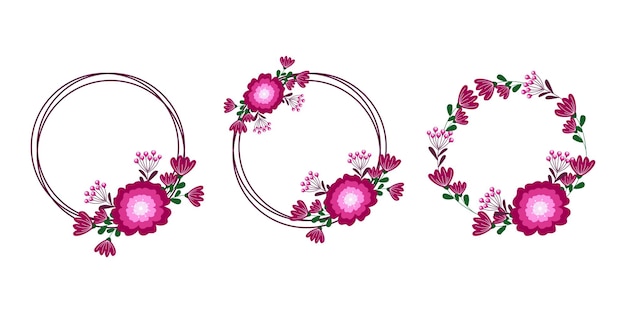 Коллекция цветочных рамок фиолетового цвета набор цветочных кругов рамок свадьба или приглашение цветочная концепция