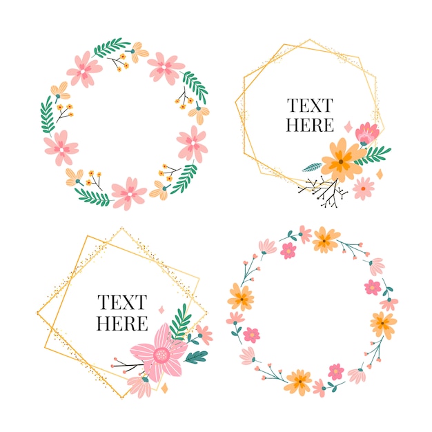 Floral Frame Collection. Set of cute retro flowers arranged in a wreath  shape