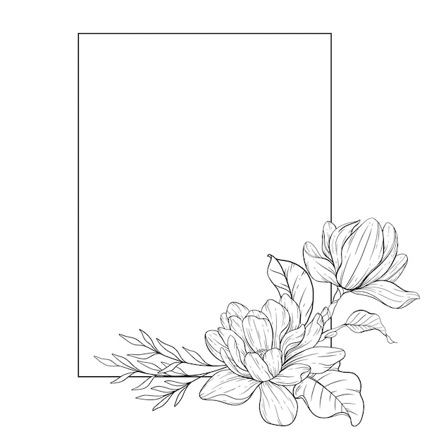 Vector floral frame line art magnolia floral frame outline illustratie