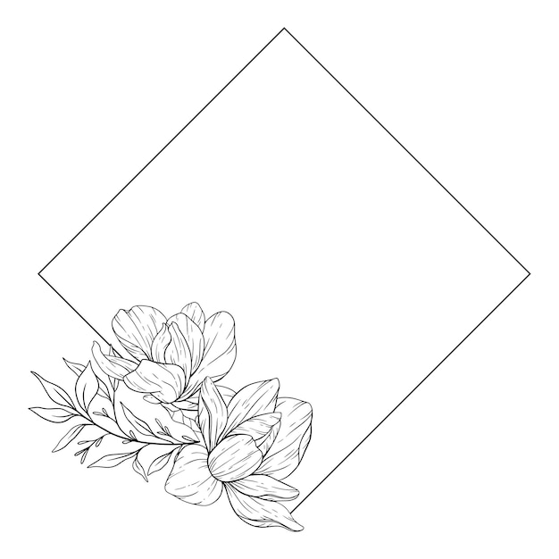 Floral frame line art magnolia outline frame for wedding invitations and greetinfg cards