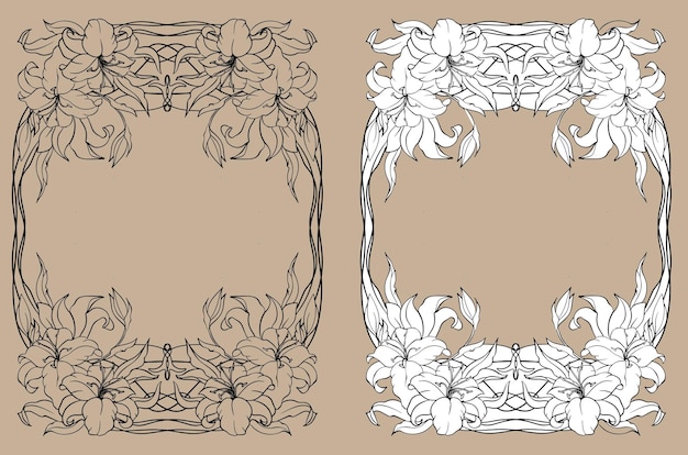 Floral frame lineaire zwart-wit vector tekening. Voor kleurboeken. Voor boeken.