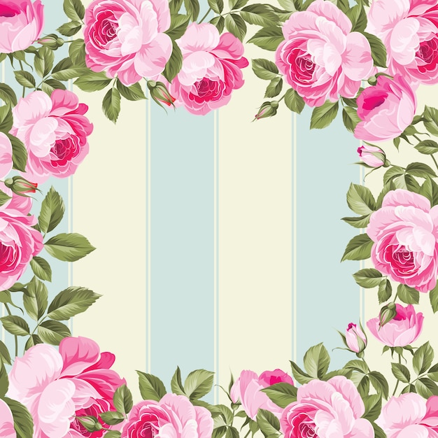 Floral frame on lines blue and beige