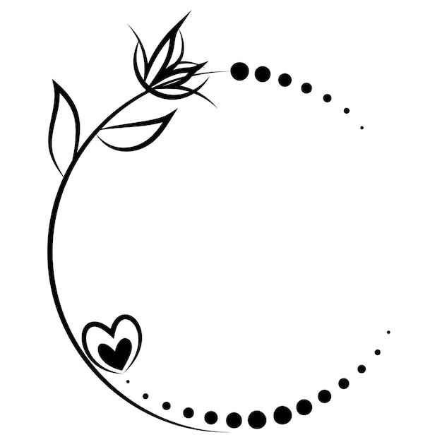 문신 카드 로고 청첩장을 위한 선형 스타일의 달에 꽃과 하트가 있는 꽃 프레임 달