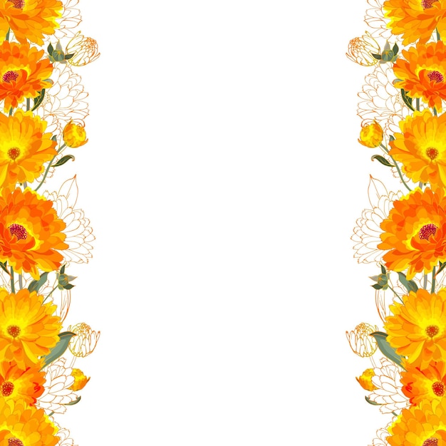 노란색, 주황색 꽃 금송화의 꽃 프레임