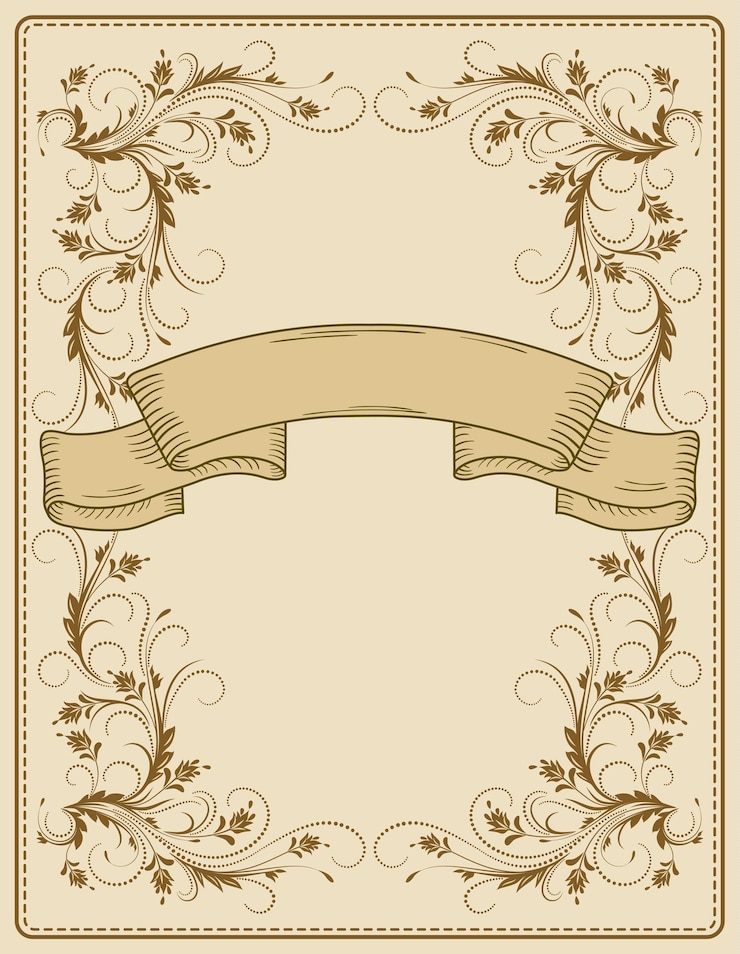 Vector floral frame of ornament and ribbon