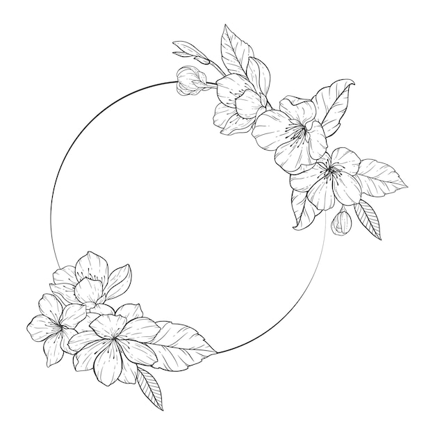 Floral Frame Outline Line Art Sakura Frame voor huwelijksuitnodiging en wenskaarten