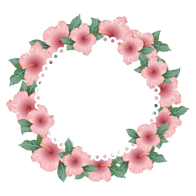 Floral frame of pink hibiscus flowers floral wreath for text Illustration vector