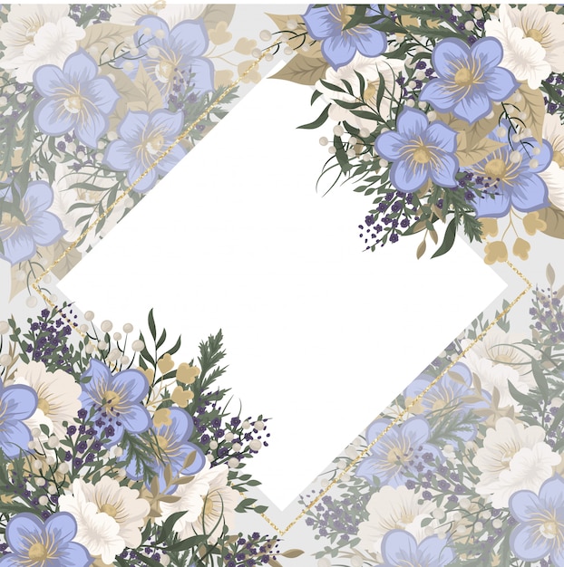 Floral frame template - light blue flowers