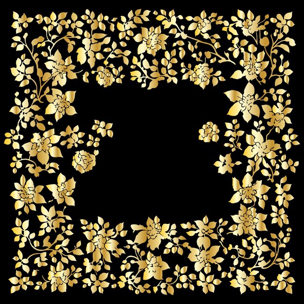 Floral Frame Vector Art Square Shape Floral Gold Frame design with flowers and leaves vector