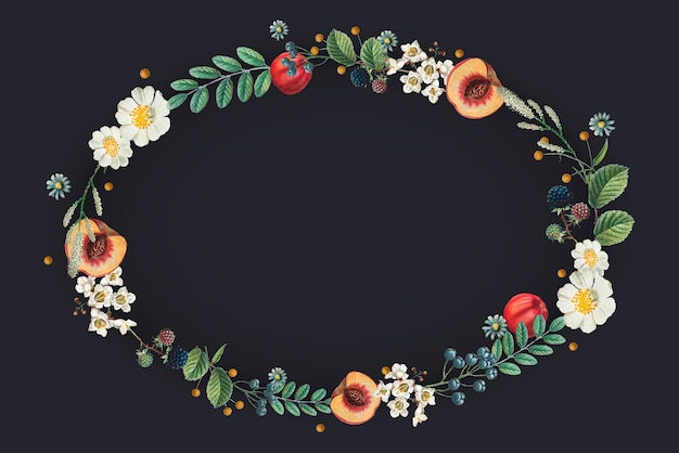 Floral frame vector vintage wreath black background