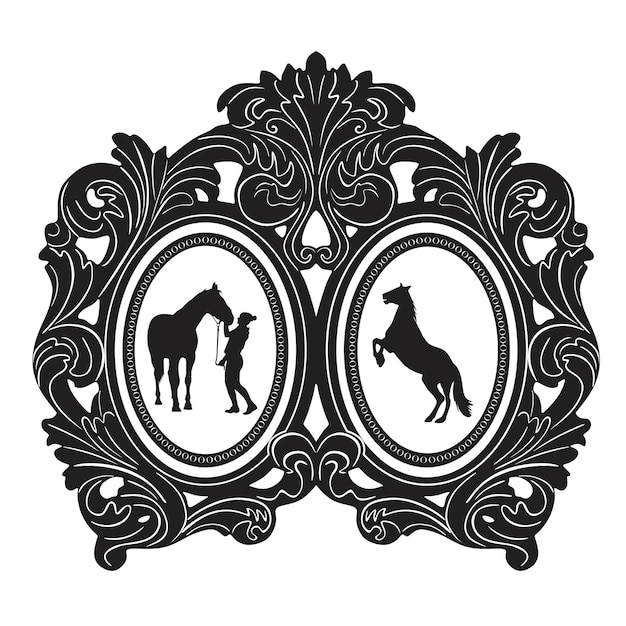 Floral frame with girl and horse love handmade silhouette