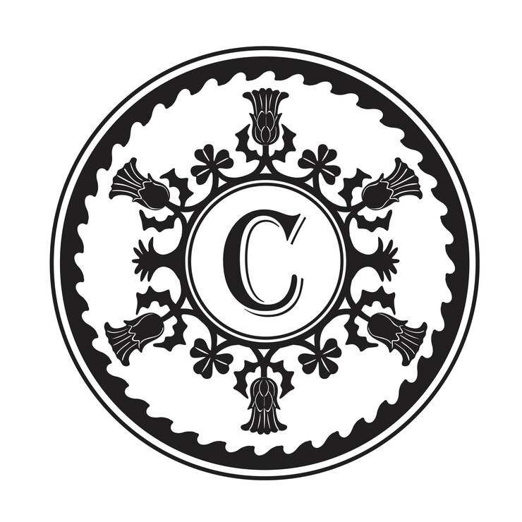 floral frame with letter C handmade silhouette logo collection