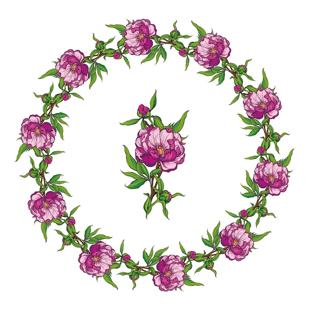 Vector floral frame with peonies