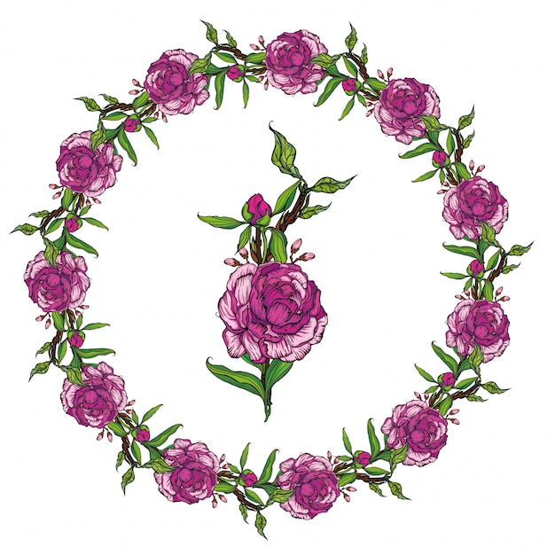 Floral frame with peonies