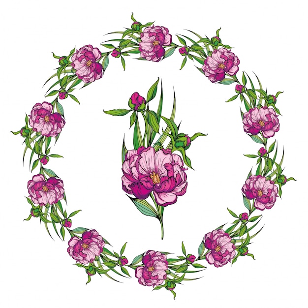 Vector floral frame with peonies