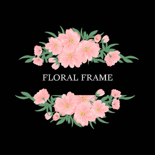 Floral frame with pink flower bouquet and greenery