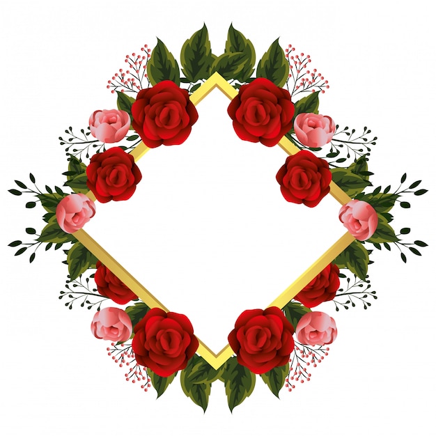 Floral frame with red roses