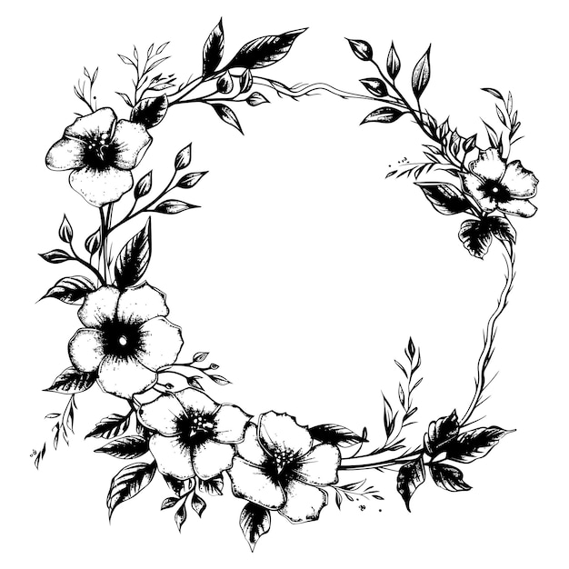 floral frame and wreath element for wedding invitation template black color only