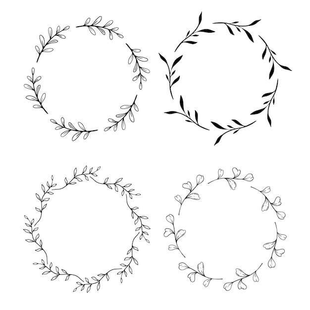 Floral Frames Line Art Fine Line Greenery Frames Hand Drawn Illustration Outline Leaves and Flower