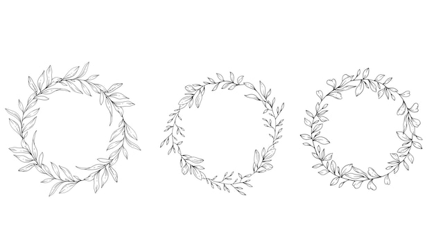 Floral Frames Line Art Fine Line Greenery Frames Hand Drawn Illustration Outline Leaves and Flower