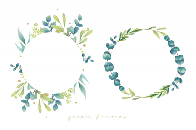 Vector floral frames with watercolor eucalyptus leaves