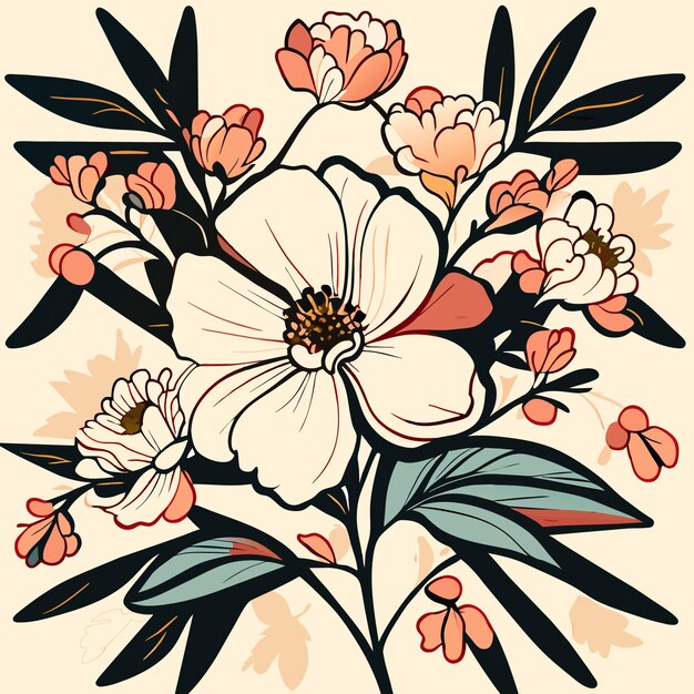 Vector floral fresco fantasy handdrawn blossom artistry in vector