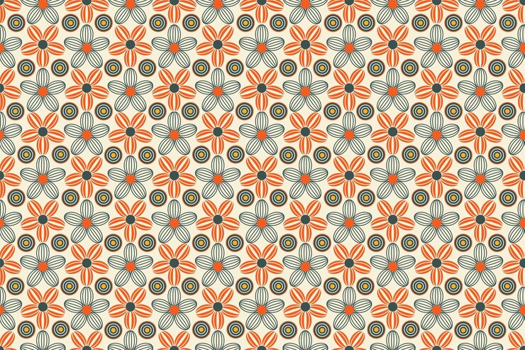 Vector floral geometric line shapes seamless repeat pattern
